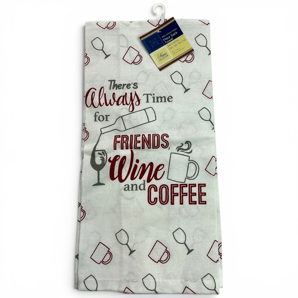 Home Collection White Flour Sack Towel Unisex OS Wine Coffee Friends Graphic